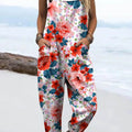 Women's Lovely Floral Pattern Art Print Casual 100% Cotton Wide Leg Jumpsuit
