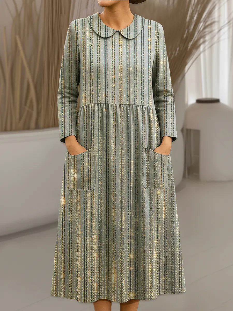 Women's Vintage Abstract Geometry Art Print Cotton Lapel Button-Down Shirt Dress