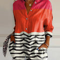 Women's Irregular line Print Casual Cotton Shirt