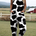 Women's Lovely Cow Pattern Art Print Casual 100% Cotton Wide Leg Jumpsuit