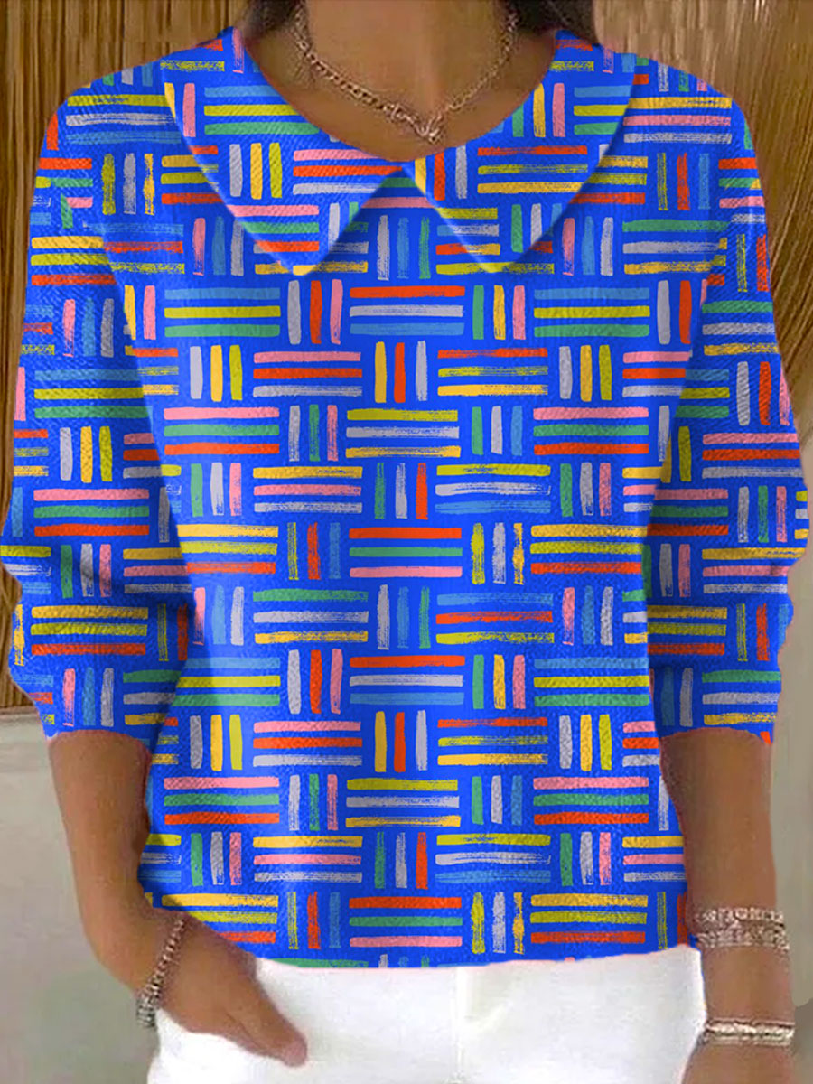 womens-vintage-abstract-geometry-art-print-casual-peter-pan-collar-3-4-sleeve-sweater-kfkd