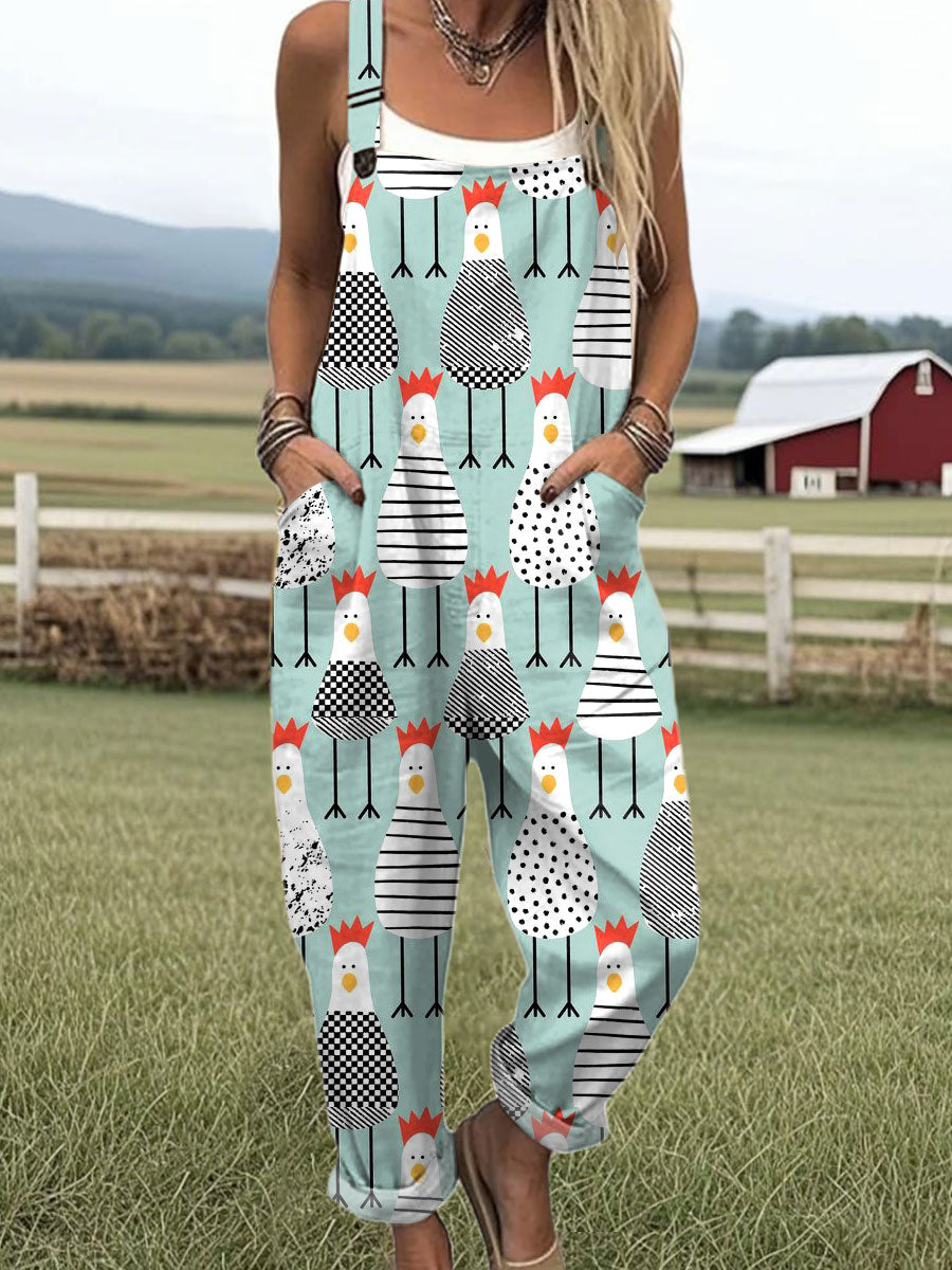 Women's  Funny Chick Art Print Casual 100% Cotton Wide Leg Jumpsuit