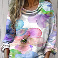 Women's Watercolor Style Flowers Print Casual Long Sleeve T-shirt
