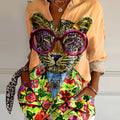 Women's   Leopard  Art Print Casual Cotton Shirt