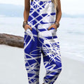 Women's Abstract Stripes Geometric Art Print Casual 100% Cotton Wide Leg Jumpsuit