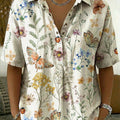 Women's Floral Butterfly Print Casual Cotton-linen Shirt