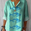 Women's Vintage Lovely Fish Art Print Casual Cotton Linen Shirt