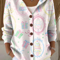Women's Cute Christmas Tree Gift Drawing Art Print Casual Hooded Button Sweater