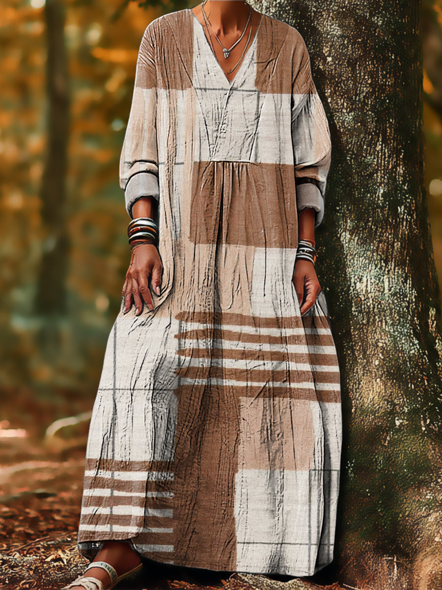 Women's Abstract Geometric Stripe Color Block Painting Art Print Dress