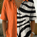 Women's Retro Color-block Printed Cotton-linen Short-sleeve Shirt