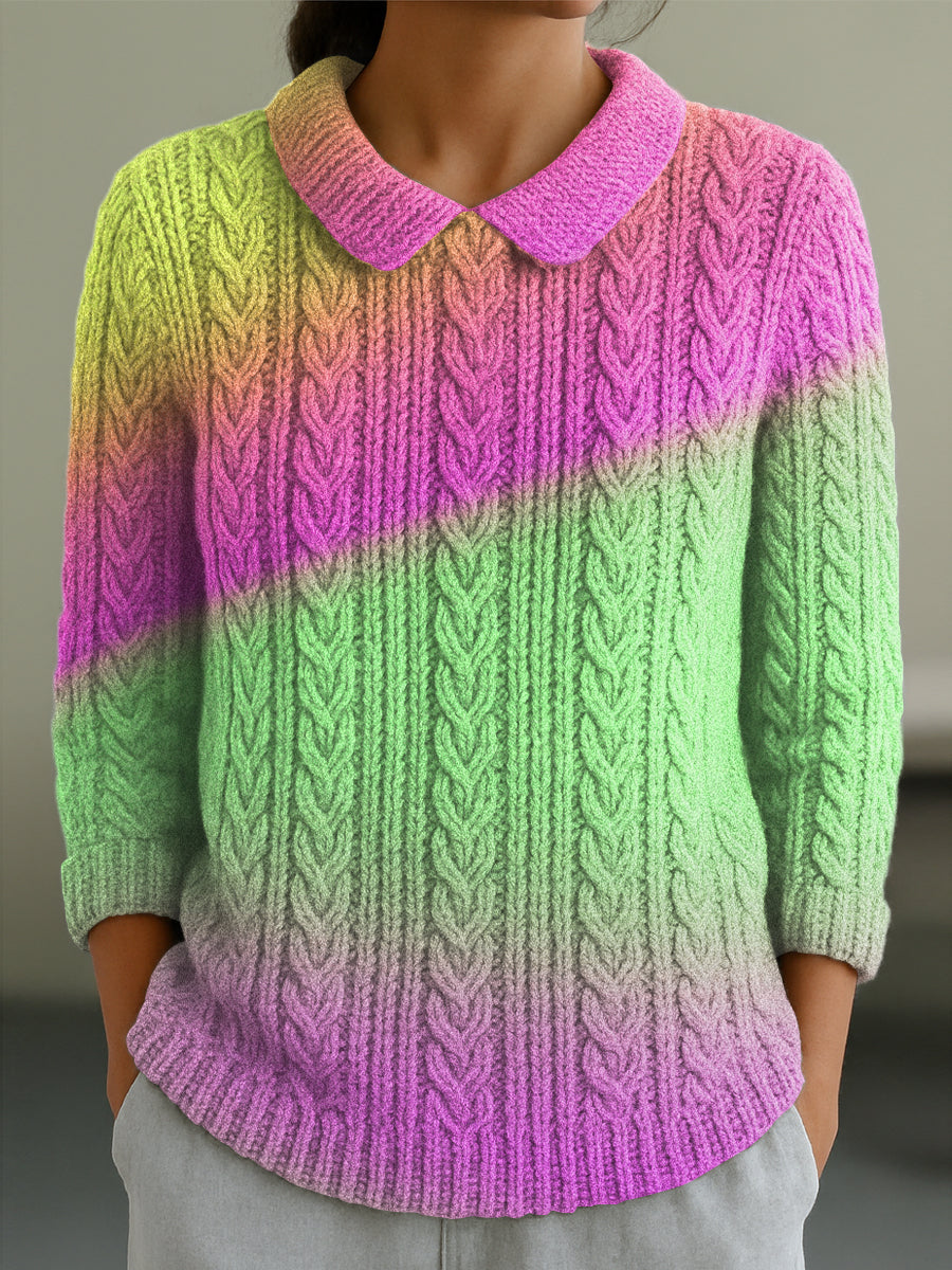 womens-abstract-gradient-colorful-painting-art-print-casual-peter-pan-collar-3-4-sleeve-sweater-68gq