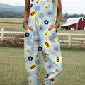 Women's  Bee  Floral  Art Print Casual 100% Cotton Wide Leg Jumpsuit