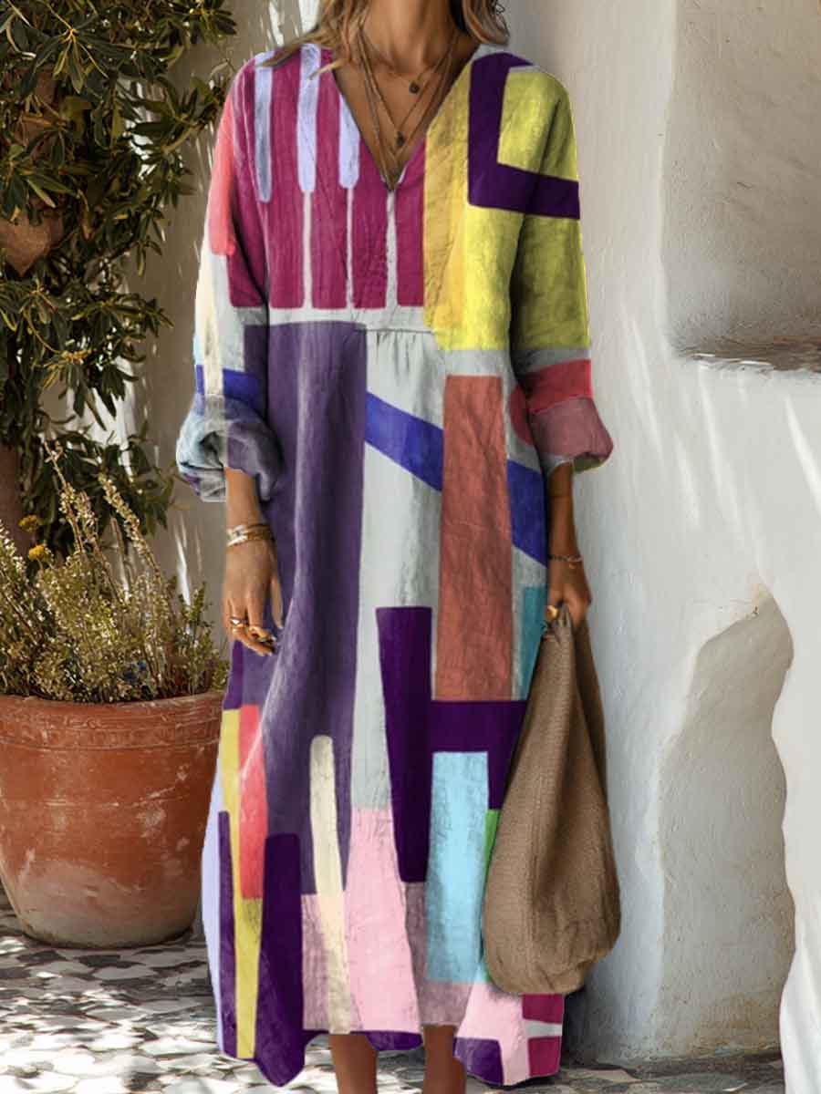 Women's Abstract Geometric Pattern Art Print Dress