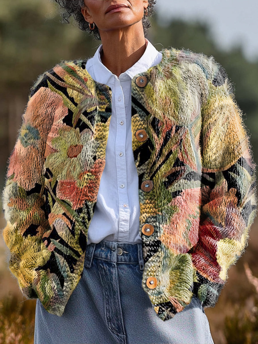 vintage-beautiful-large-flower-painting-art-print-buttoned-cardigan-sweater