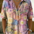 Women's Vintage Floral Art Print Cotton-linen Short-sleeve Shirt