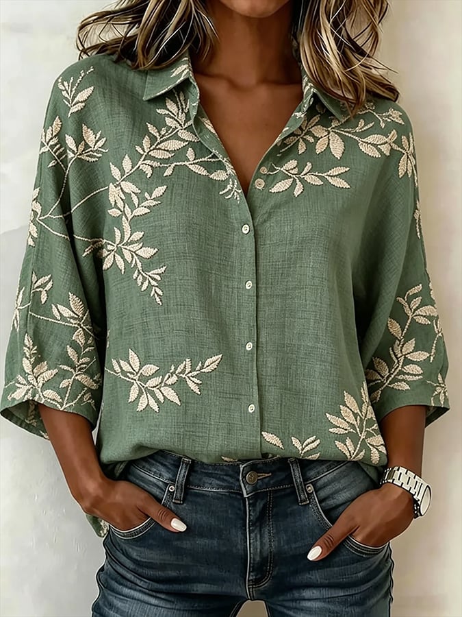 Women's Floral Patterns Print Casual Cotton Shirt