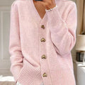 Women's Solid Color V-Neck Long Sleeve Casual Loose Cardigan Sweater