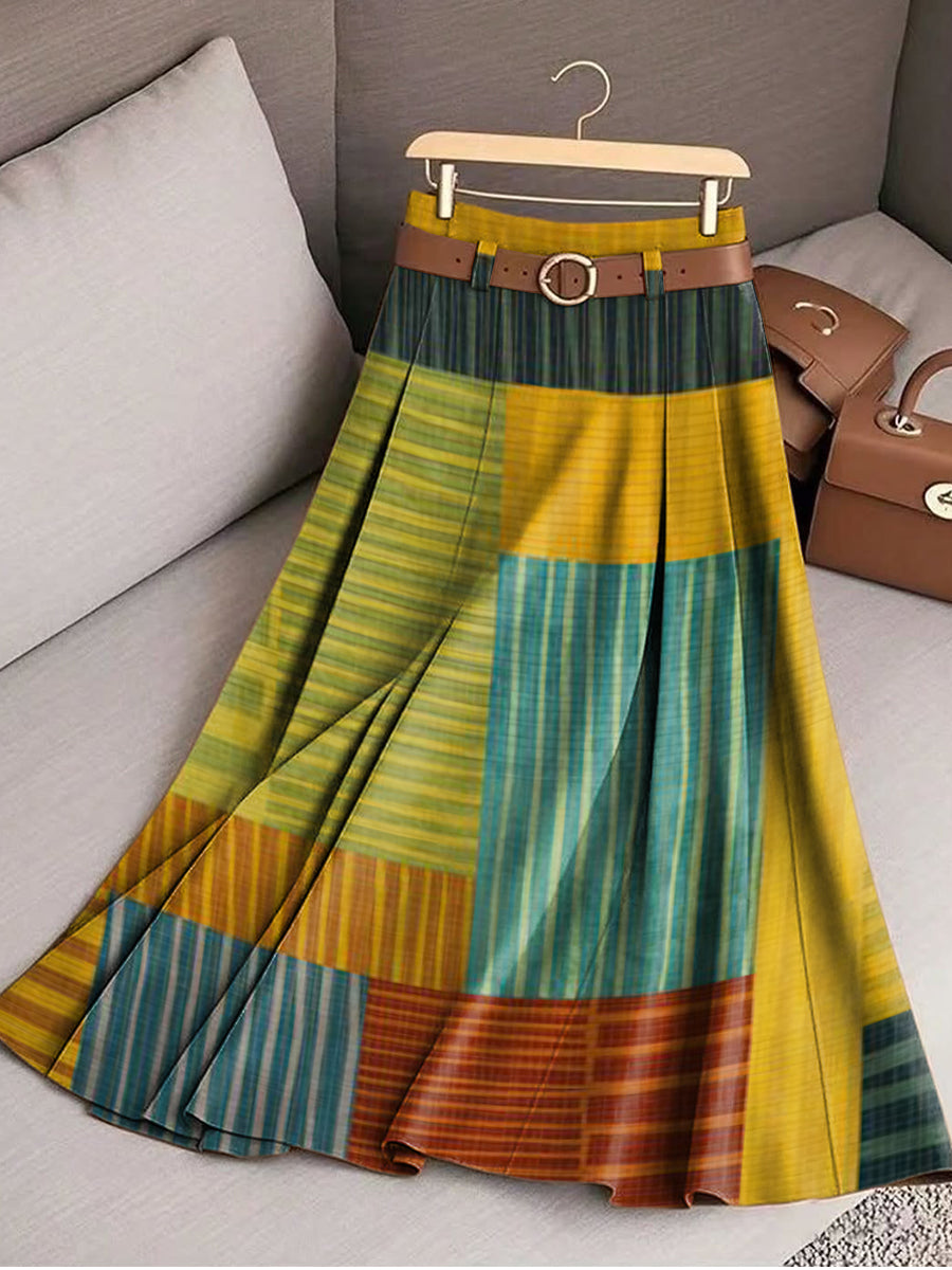 Women's Beautiful Multicolor Plaid Graphic Art Print Cotton Skirt