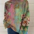 Pull à col roulé en maille à imprimé floral vintage pour femme 