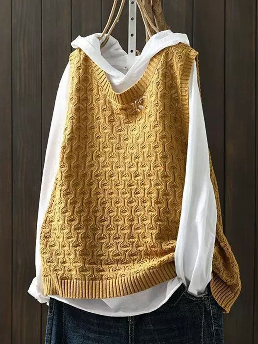 Women's Openwork Jacquard Knitted Casual Vest