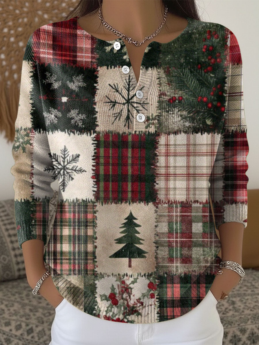 Retro Christmas Pattern Art Print Buttoned Cardigan Sweater