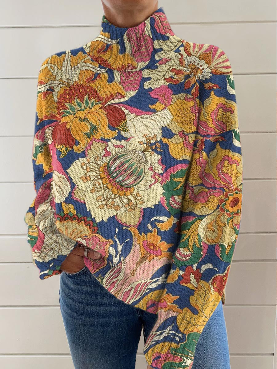 womens-vintage-ethnic-art-flower-print-knit-turtleneck-pullover-sweater-bqxs