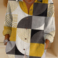 Women's  Vintage Abstract Geometry Art Print Casual Cotton Shirt