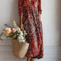 Women's Vintage Flower Art Print Linen Pocket Tunic Dress