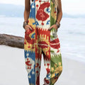 Women's Vintage Ethnic Pattern Art Print Casual 100% Cotton Wide Leg Jumpsuit