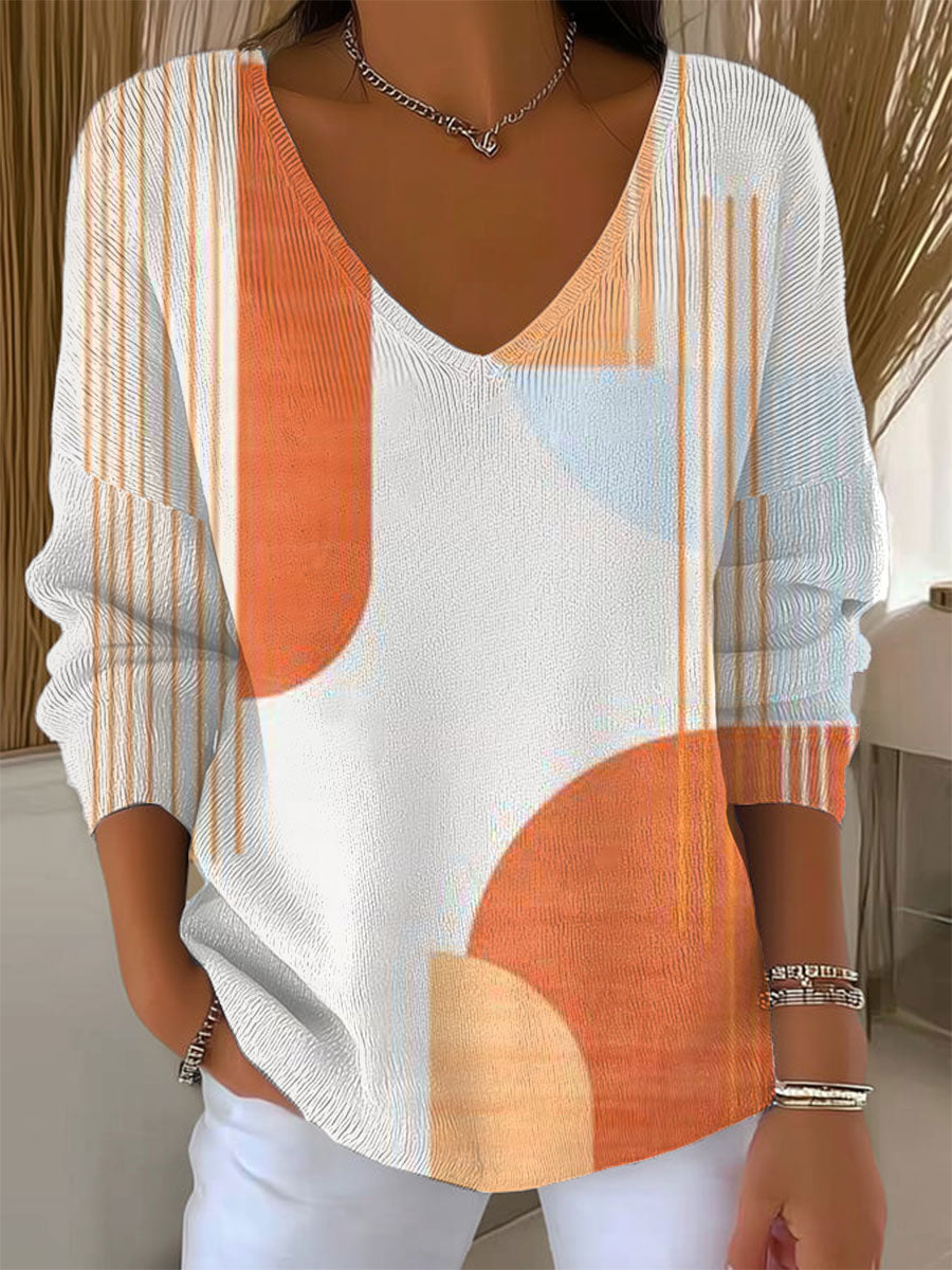 Women's Vintage Abstract Geometry Art Print Casual Pullover Sweater