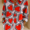 Women's Love Hearts And Dotted Lines Print Casual Cotton Shirt