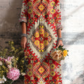 Women's Ethnic Diamond Geometric Floral Painting Art Print Dress