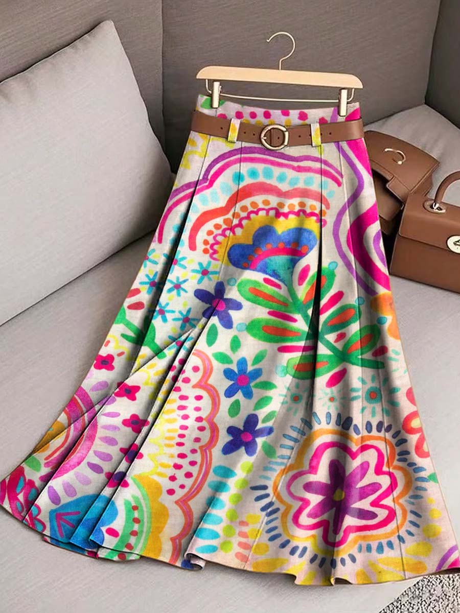 Women's Floral Art Print Casual Cotton Skirt