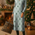 Women's Christmas Print Crew Neck Long Sleeve Casual Loose Knit Dress