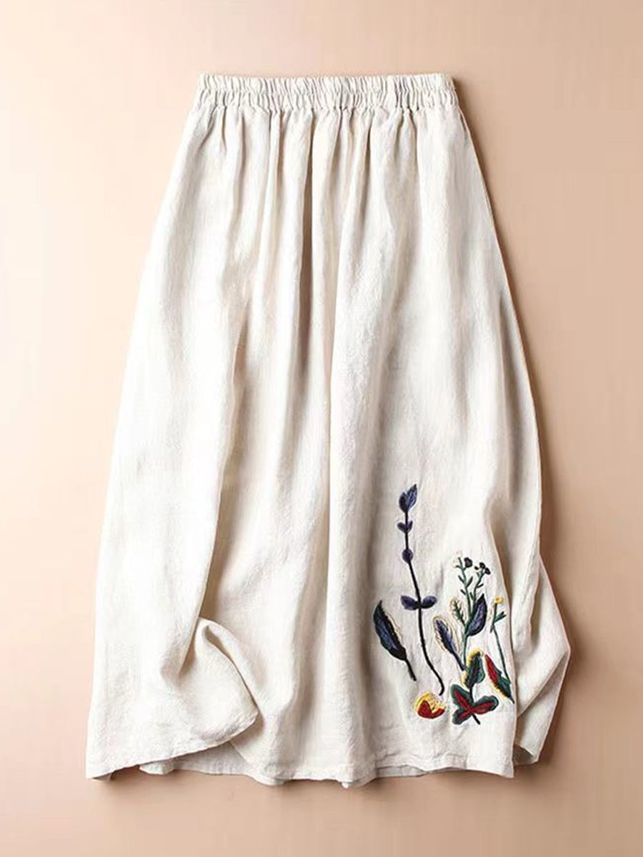 Women's Casual Cotton and Linen Embroidered Skirt