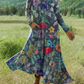 Women's Boho Floral Print Art Print Long-sleeved Dress