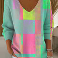 Women's Abstract Colorful Geometric Color Block Painting Art Print Casual Pullover Sweater