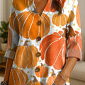 Women's Autumn Pumpkin Pattern Print Casual Cotton And Linen Shirt