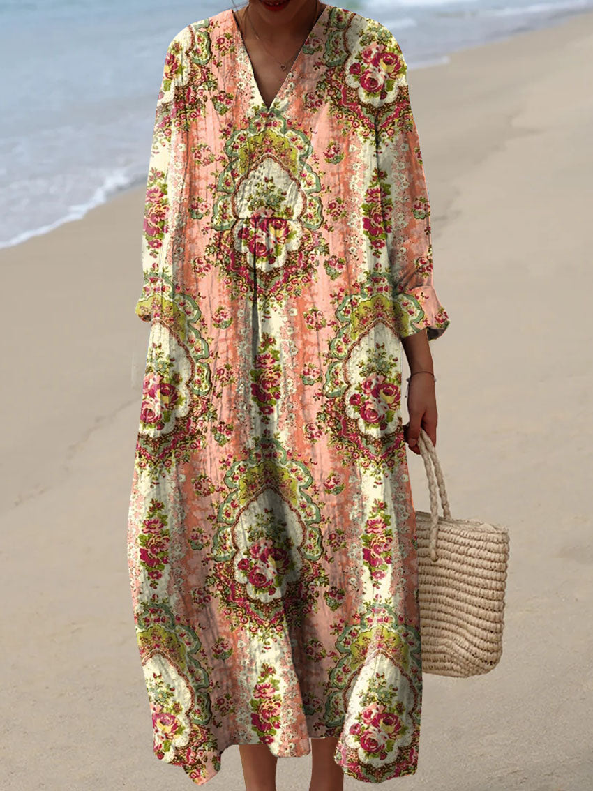 Women's Vintage Lovely Floral Art Print Cotton Dress