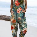 Women's Vintage Floral Pattern Art Print Casual 100% Cotton Wide Leg Jumpsuit
