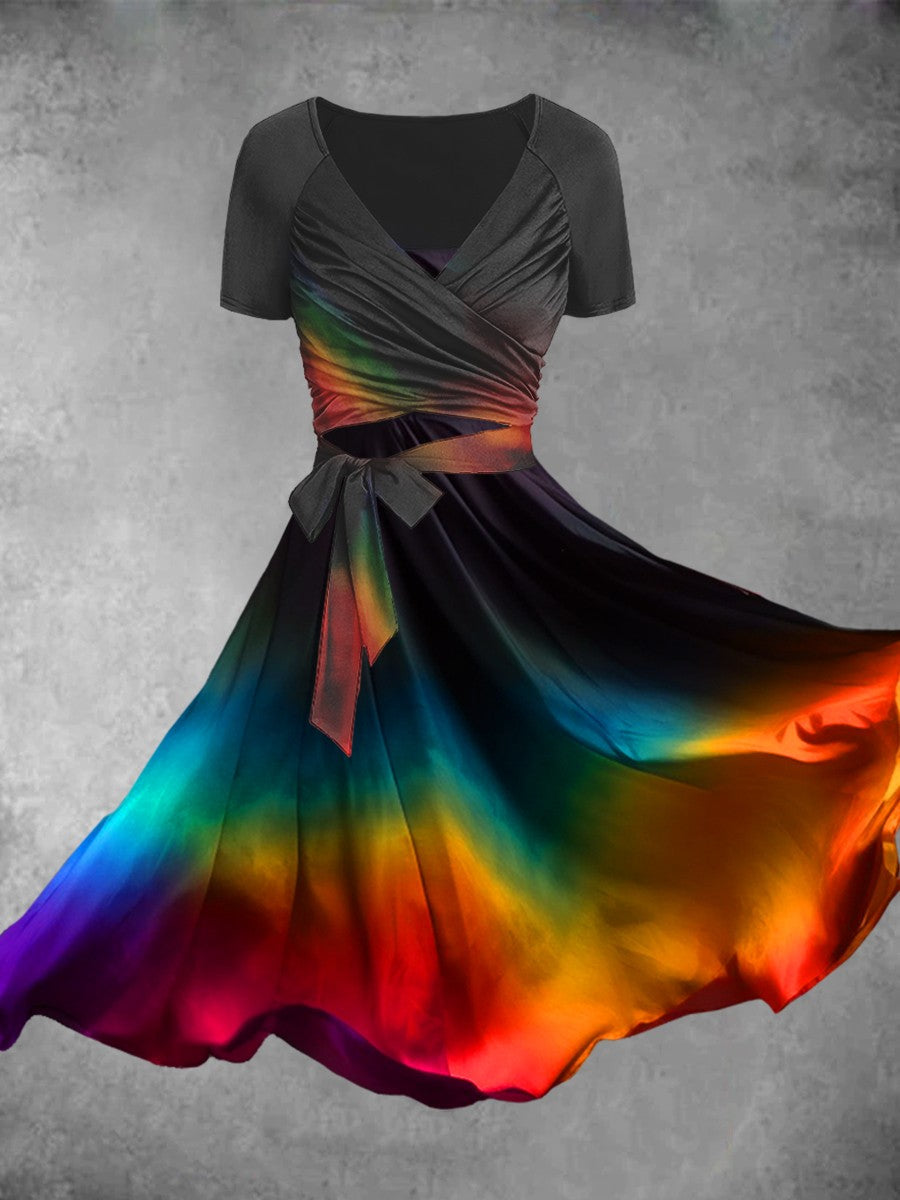 Women's Artistic Rainbow Gradient Dress Two Piece Dress
