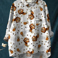 Women's Dachshund Art Print Casual Cotton And Linen Shirt