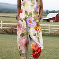 Women's Lovely Floral Pattern Art Print Casual 100% Cotton Wide Leg Jumpsuit