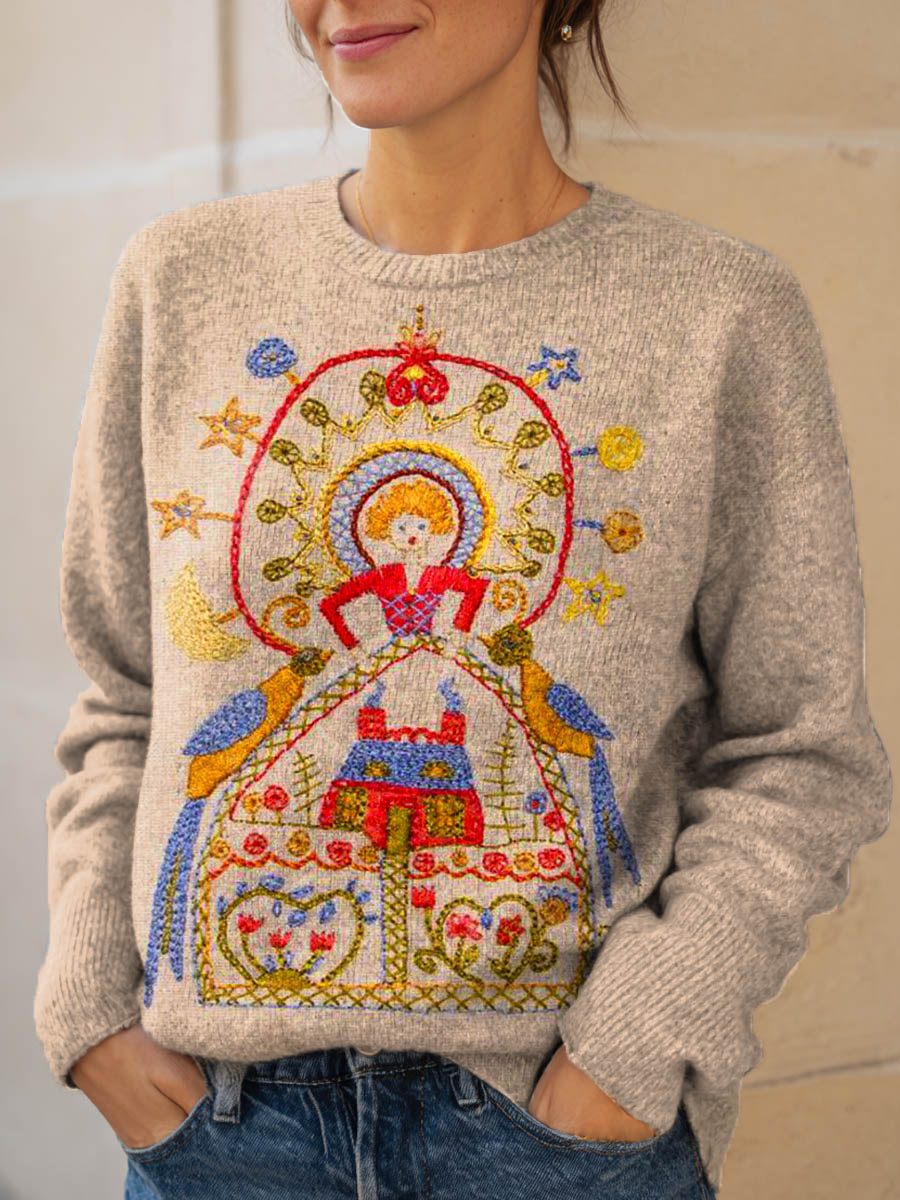 womens-vintage-pattern-art-print-knit-pullover-sweater-q18b