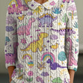 womens-lovely-dinosaur-art-print-casual-peter-pan-collar-3-4-sleeve-sweater