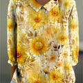 Women's Flower Colors Floral Pattern Print Casual Cotton And Linen 3/4 Sleeve Shirt