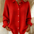 Women's Solid Color Shirt Collar Long Sleeve Knit Cardigan