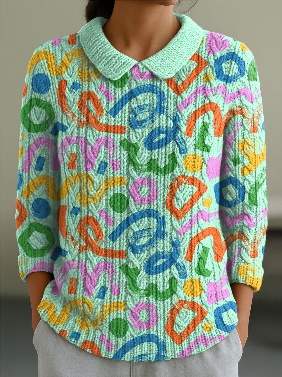 womens-geometric-color-contrast-splicing-abstract-casual-print-peter-pan-collar-3-4-sleeve-sweater-86rk