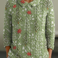 Women's Christmas Tree Art Print Casual Peter Pan Collar 3/4 Sleeve Sweater