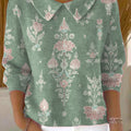 womens-vintage-flower-art-print-casual-peter-pan-collar-3-4-sleeve-sweater-o376
